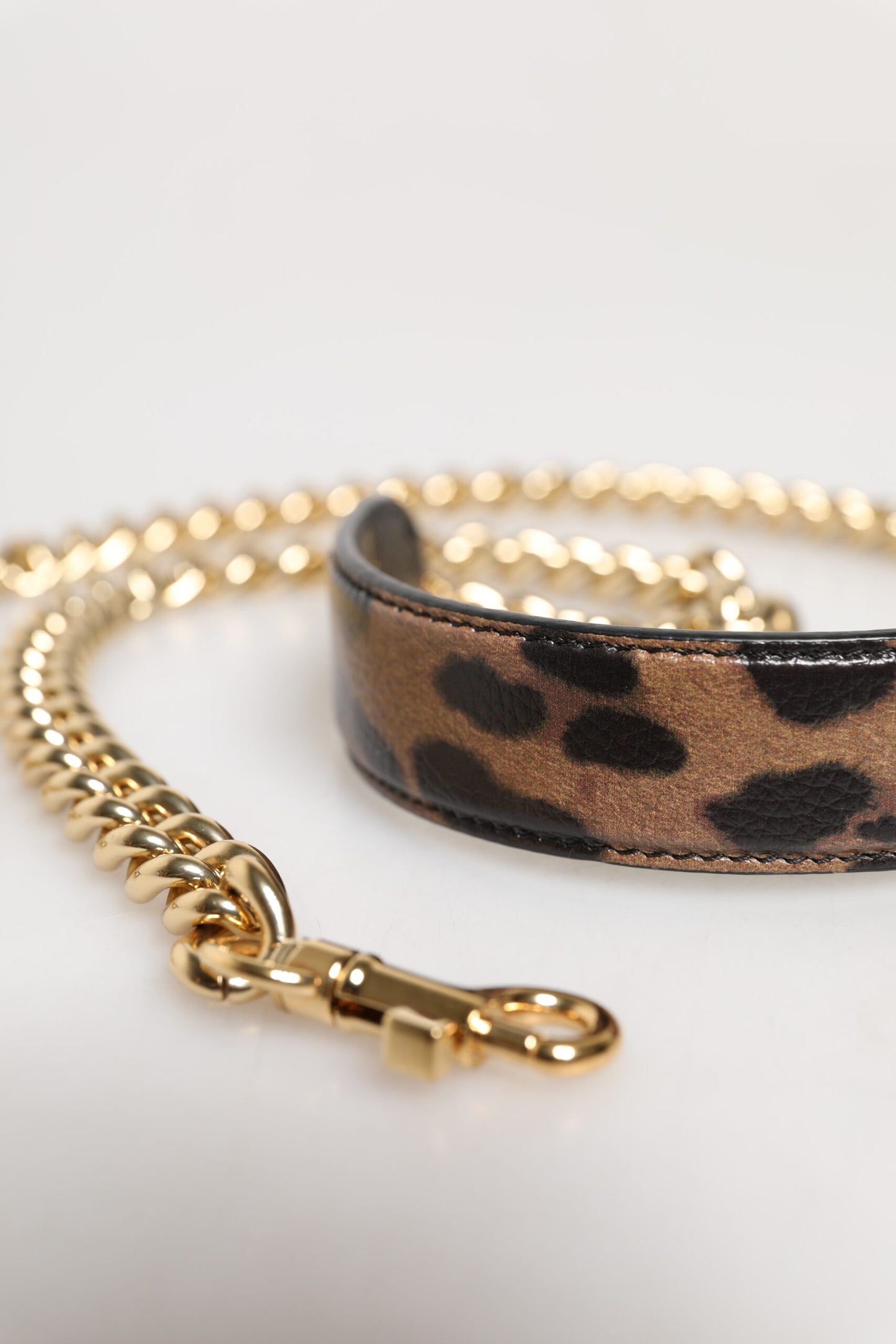 Dolce & Gabbana Brauner Leopard Gold Messing Kette Accessoire Schultergurt