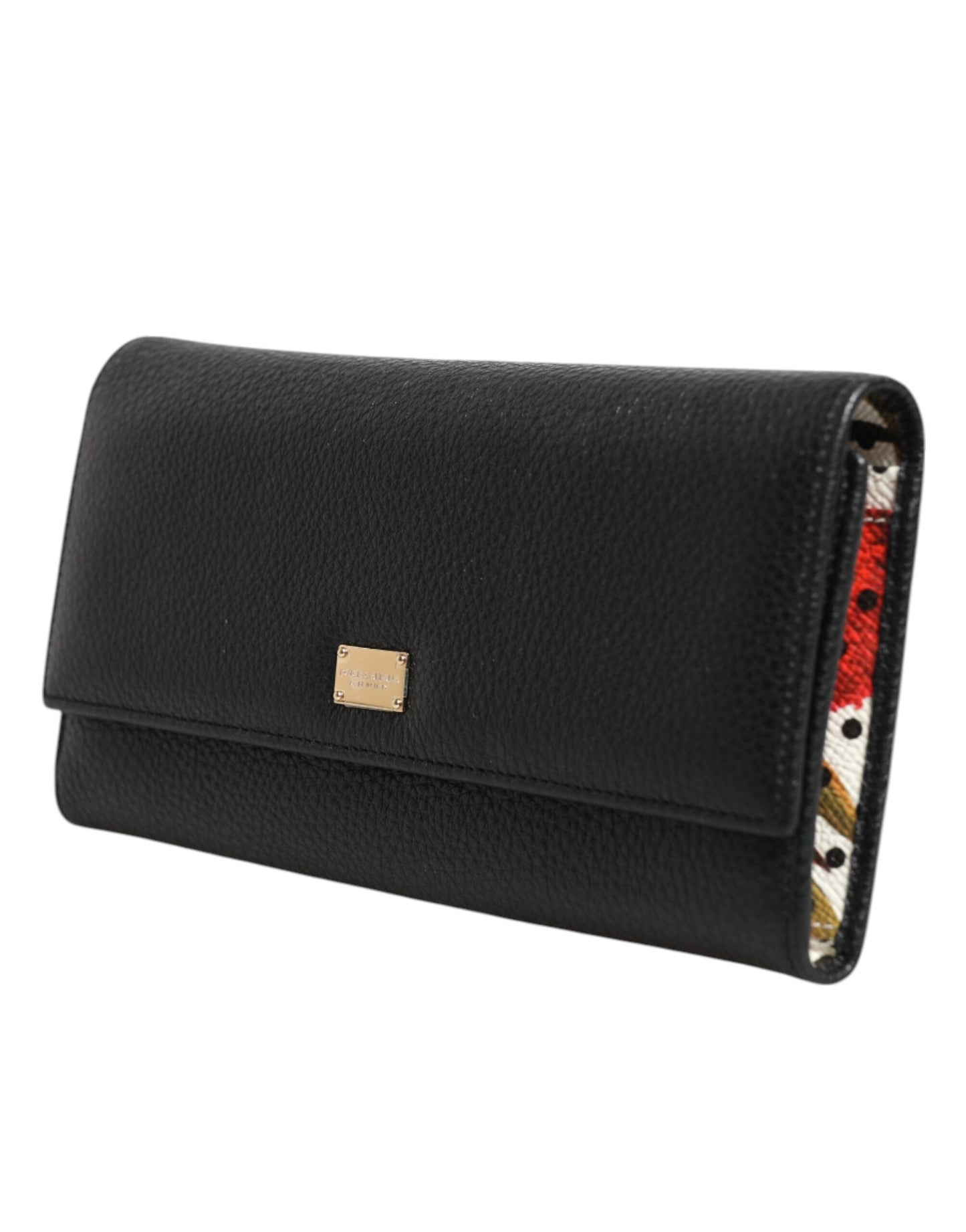 Dolce & Gabbana – Dreifach faltbares Kartenetui aus schwarzem Leder mit Logo-Schild