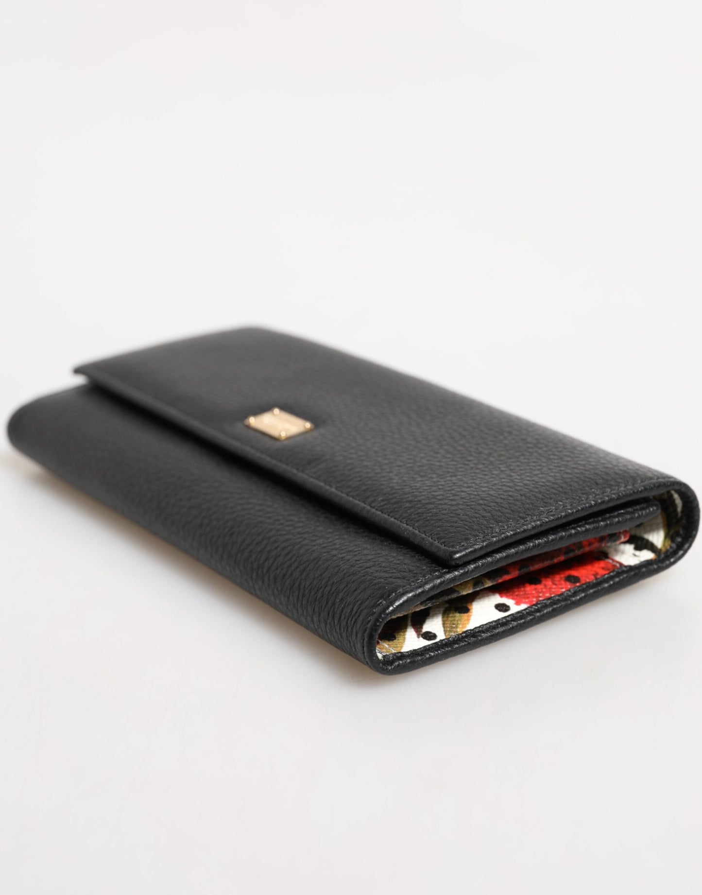 Dolce & Gabbana – Dreifach faltbares Kartenetui aus schwarzem Leder mit Logo-Schild