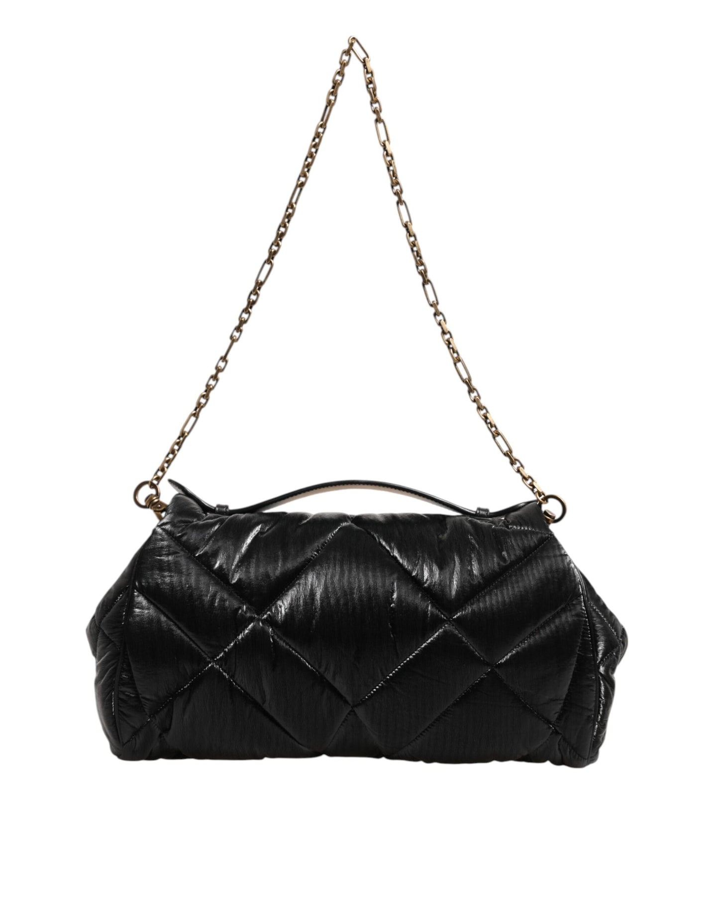Dolce & Gabbana – Devotion – Umhängetasche aus gestepptem Nylon mit Kettenriemen, Schwarz