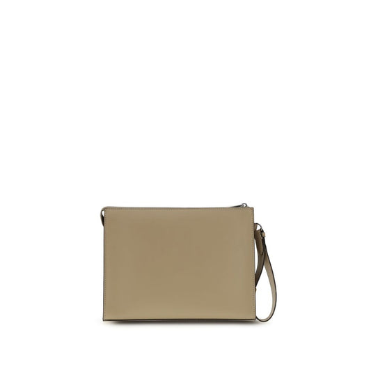 Fendi Leather And Ff Canvas Clutch