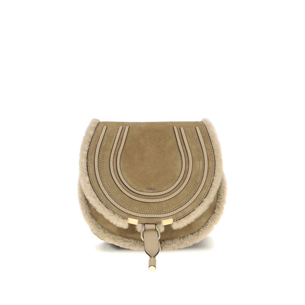 Chloé Small Saddle Marcie Schultertasche aus Wildleder und Lammfell