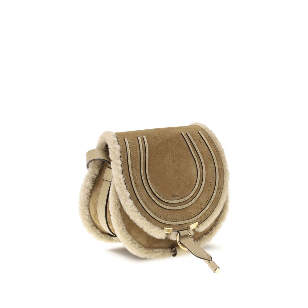 Chloé Small Saddle Marcie Schultertasche aus Wildleder und Lammfell