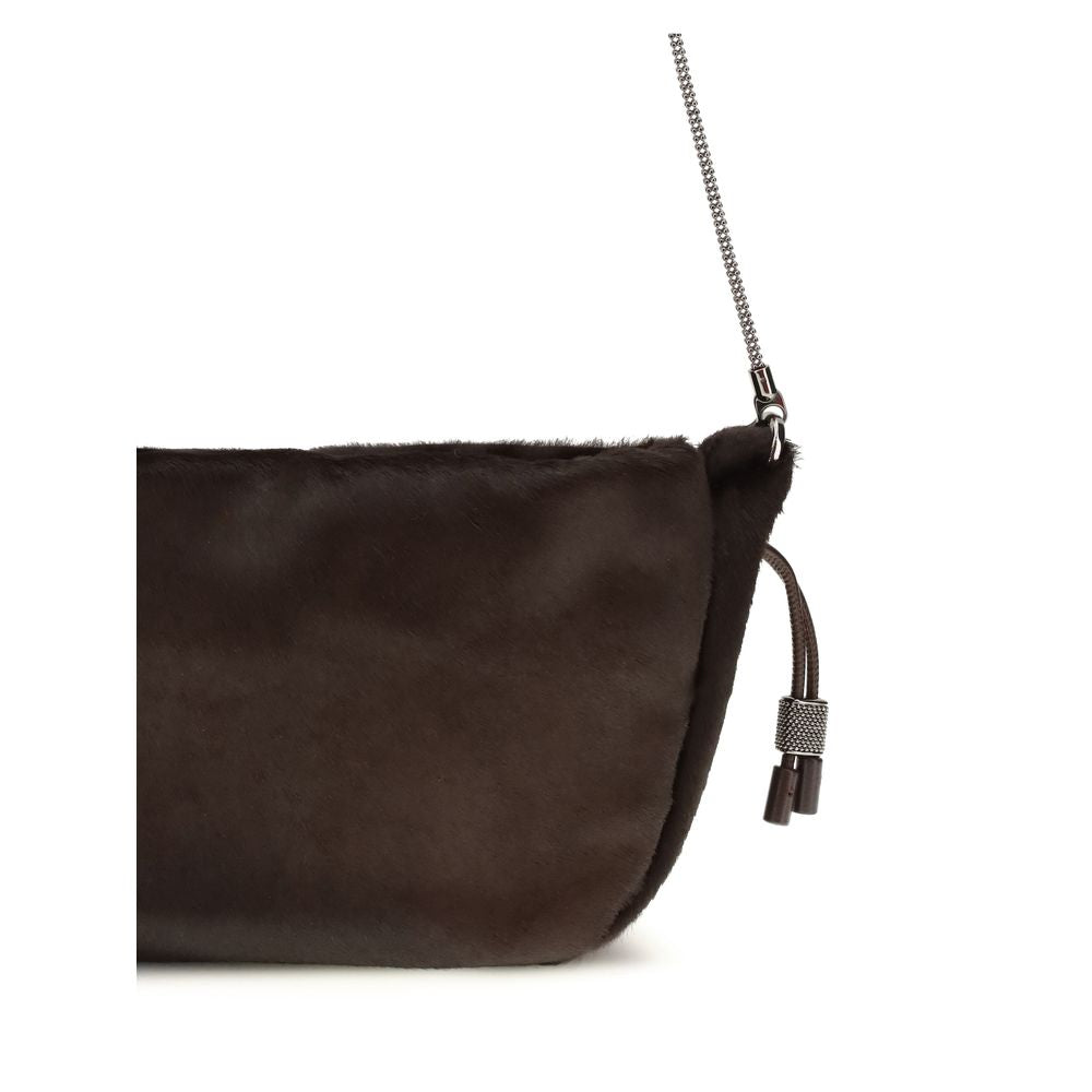 Sac bandoulière en fourrure marron Brunello Cucinelli