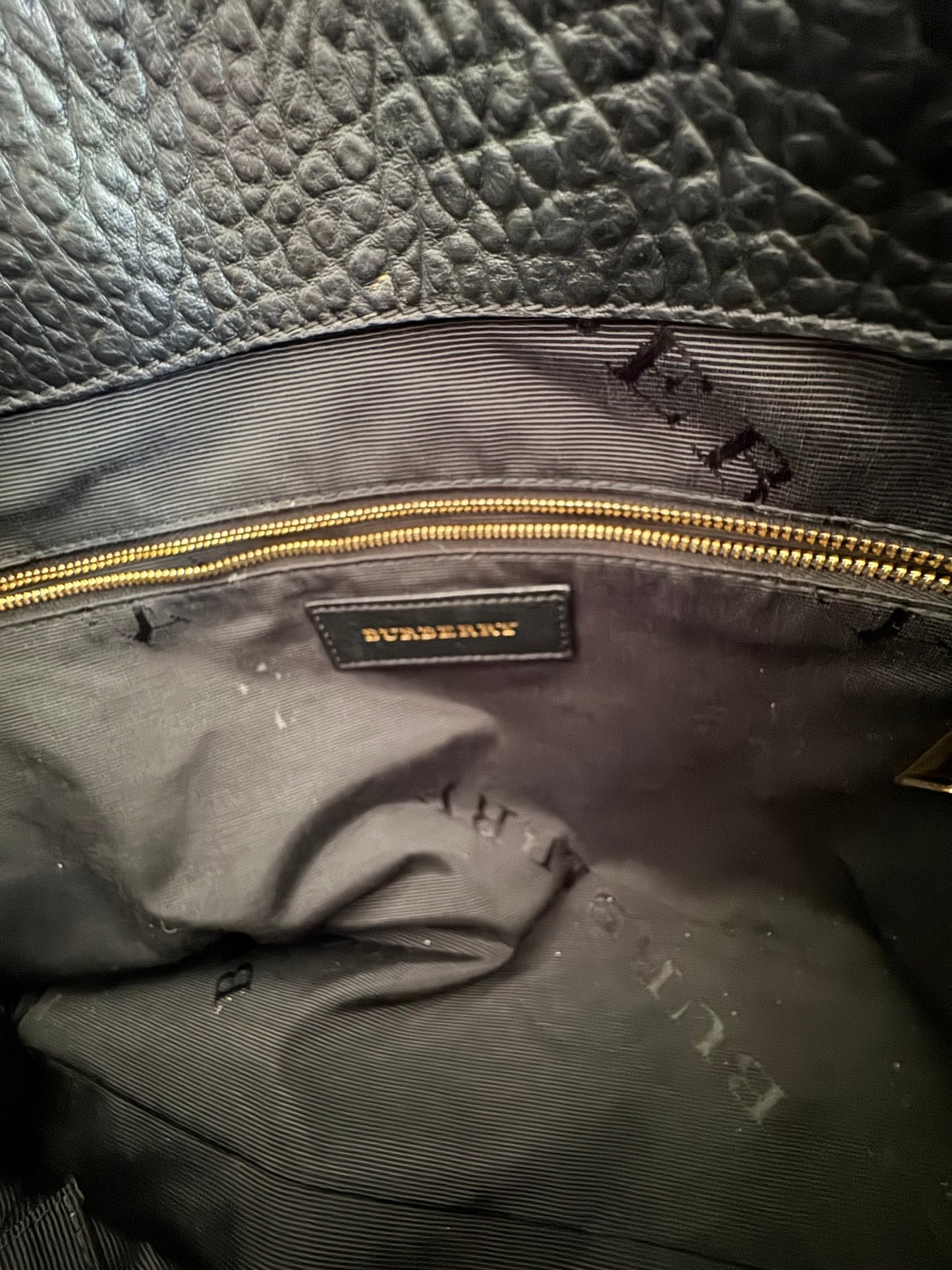 Burberry Dewsbury Black Leather Embossed Check Tote at The Platonist