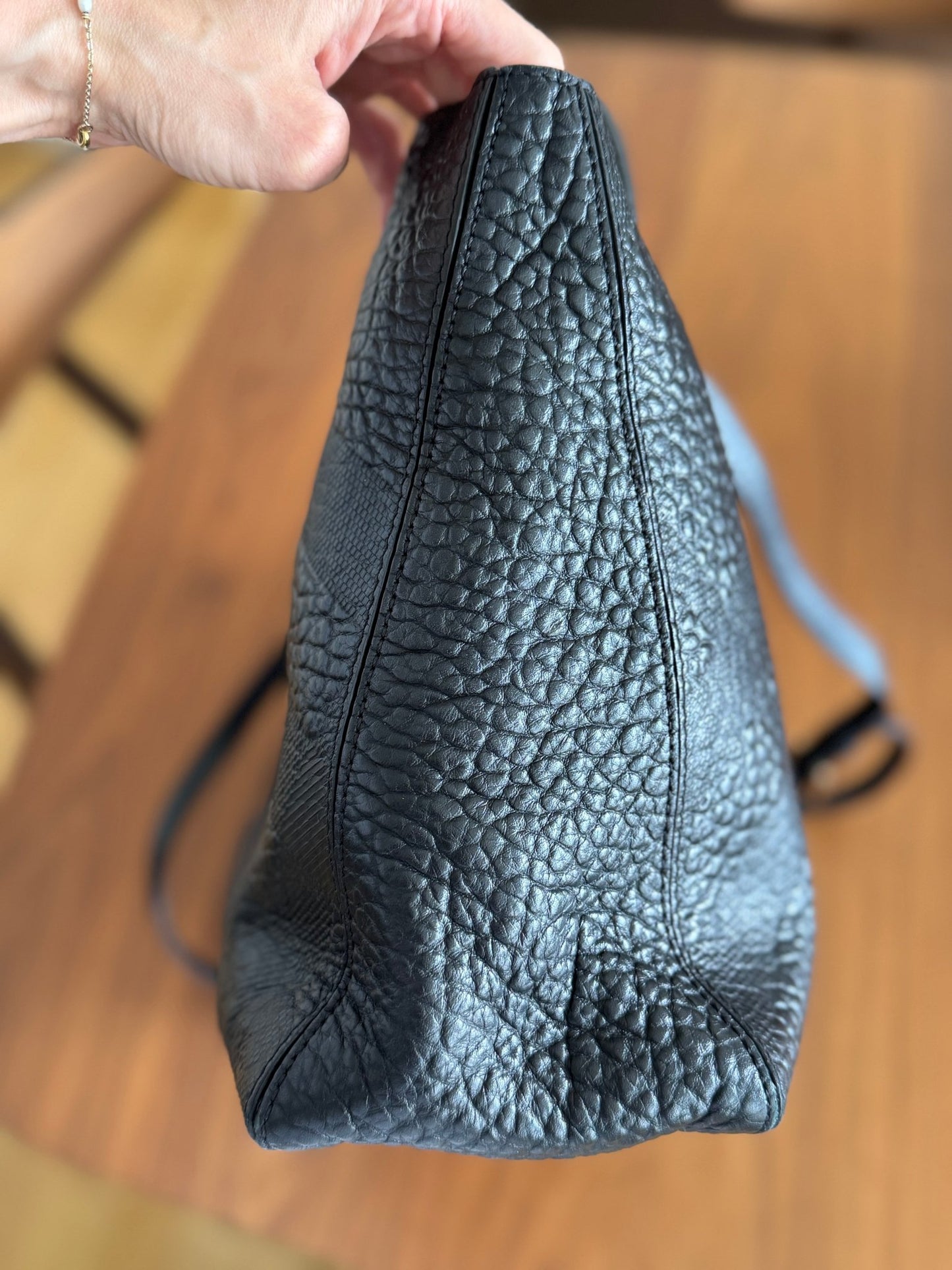 Burberry Dewsbury Black Leather Embossed Check Tote at The Platonist