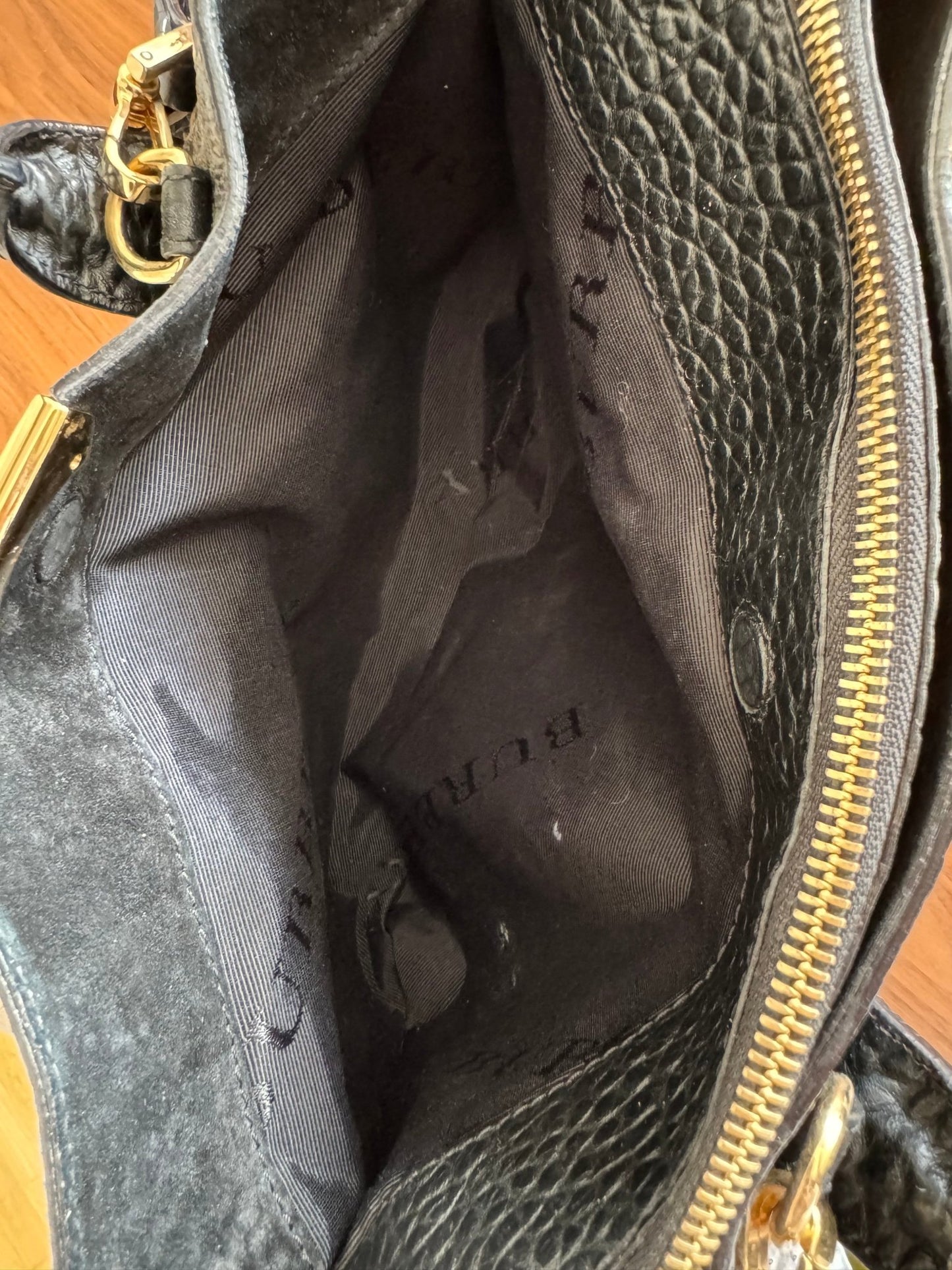 Burberry Dewsbury Black Leather Embossed Check Tote at The Platonist