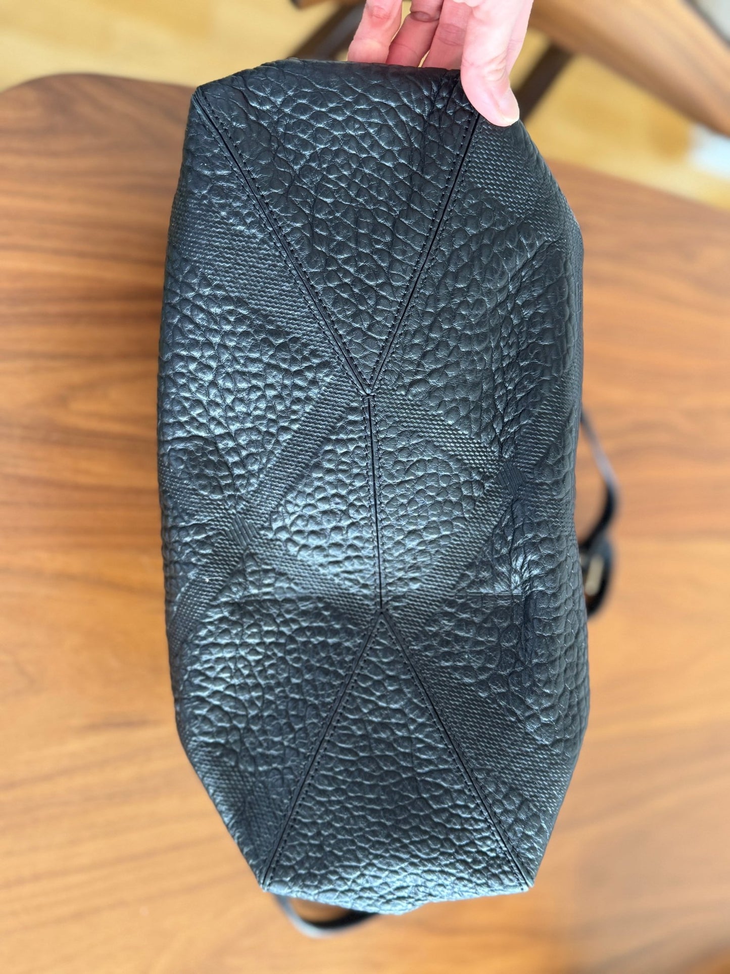 Burberry Dewsbury Black Leather Embossed Check Tote at The Platonist