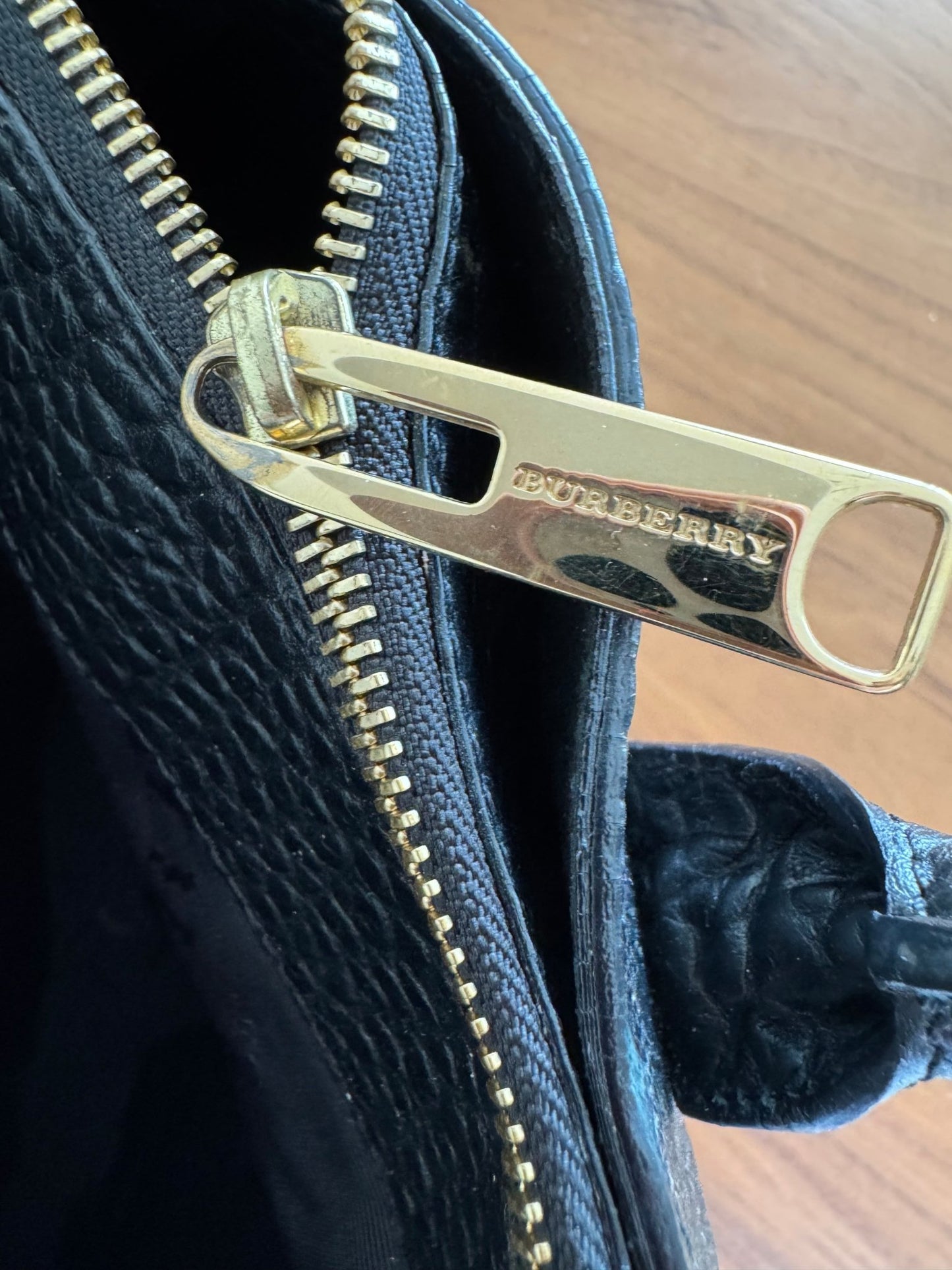 Burberry Dewsbury Black Leather Embossed Check Tote at The Platonist