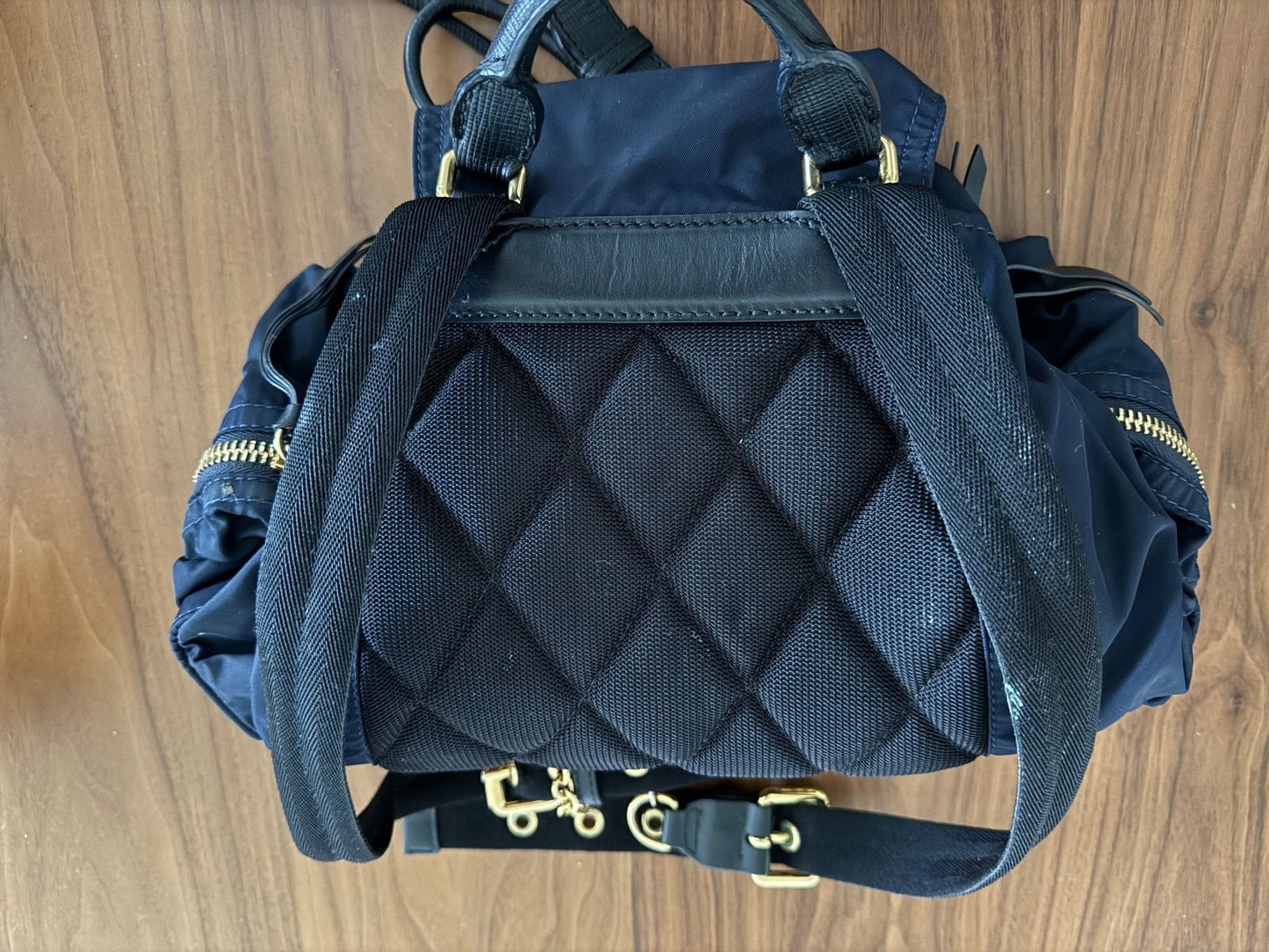 Burberry The Rucksack Backpack in Navy with Golden Hardware at The Platonist