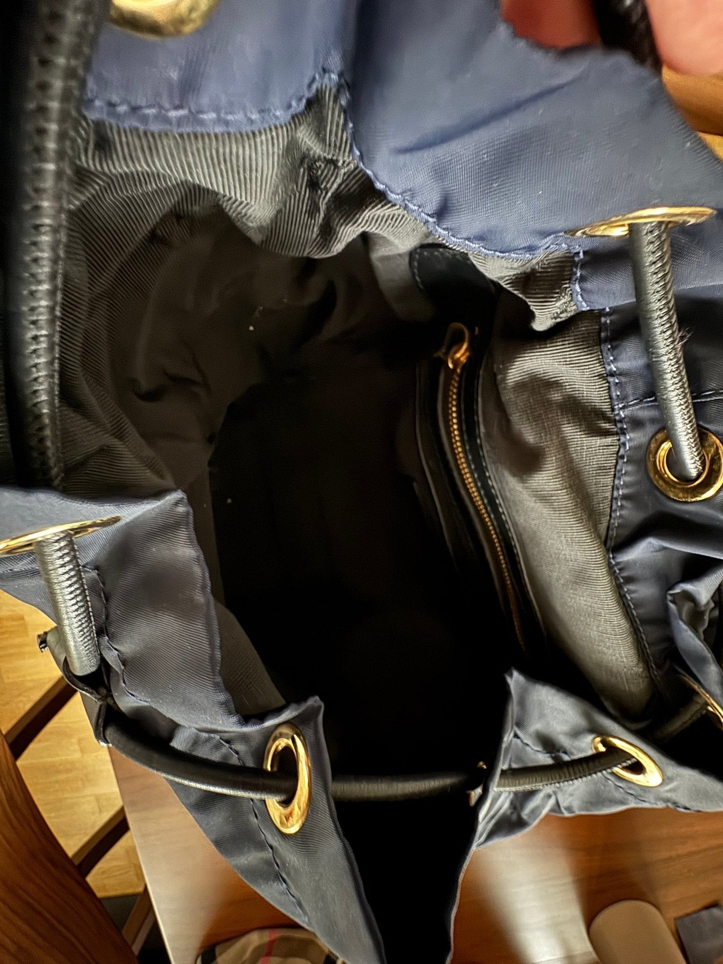 Burberry The Rucksack Backpack in Navy with Golden Hardware at The Platonist