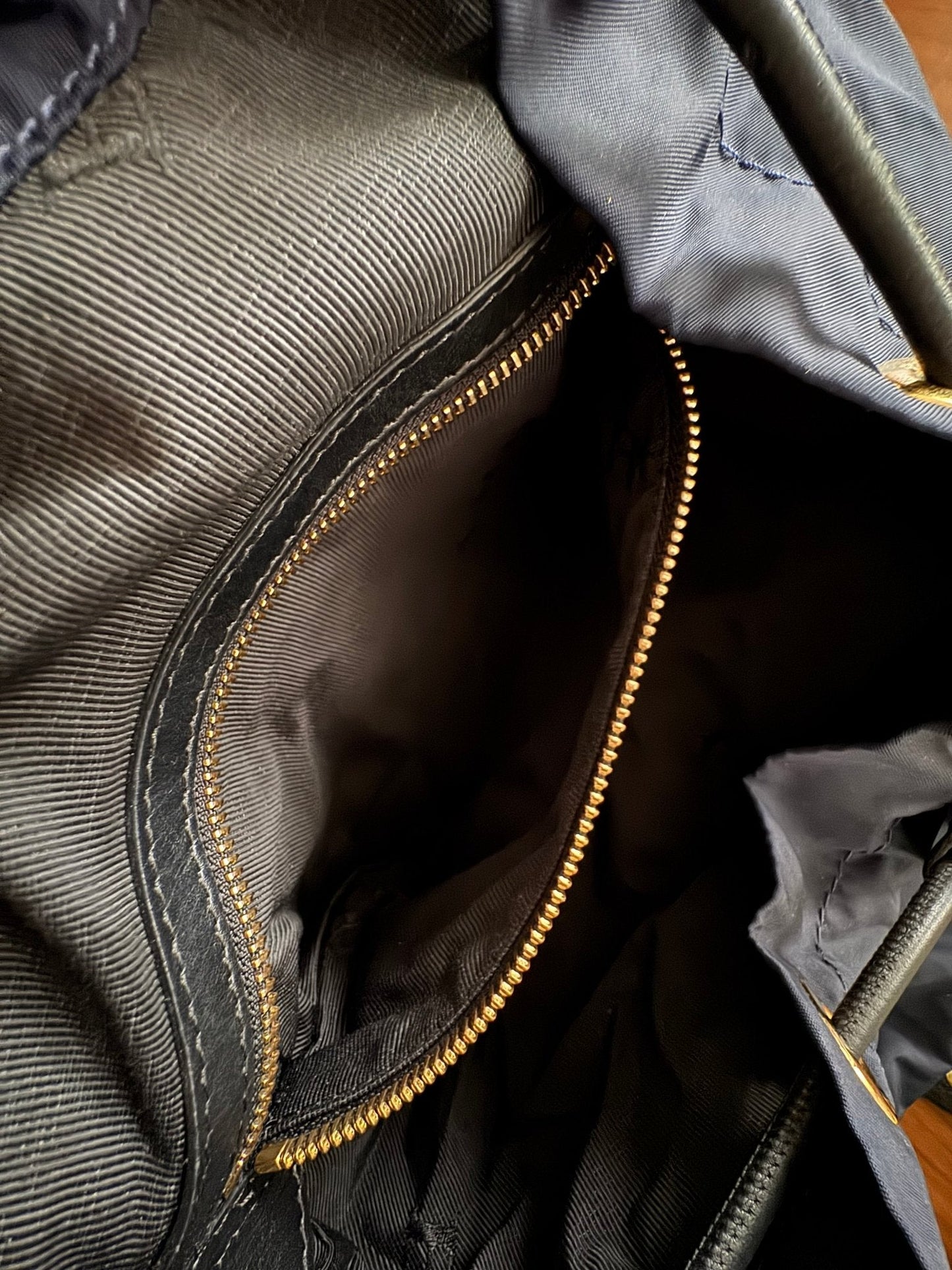 Burberry The Rucksack Backpack in Navy with Golden Hardware at The Platonist