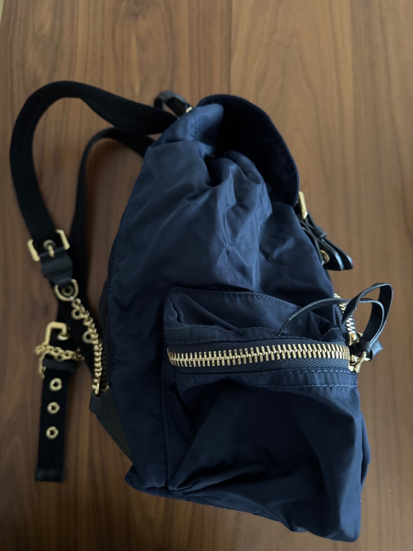 Burberry The Rucksack Backpack in Navy with Golden Hardware at The Platonist