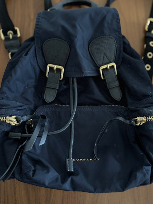 Burberry The Rucksack Backpack in Navy with Golden Hardware at The Platonist