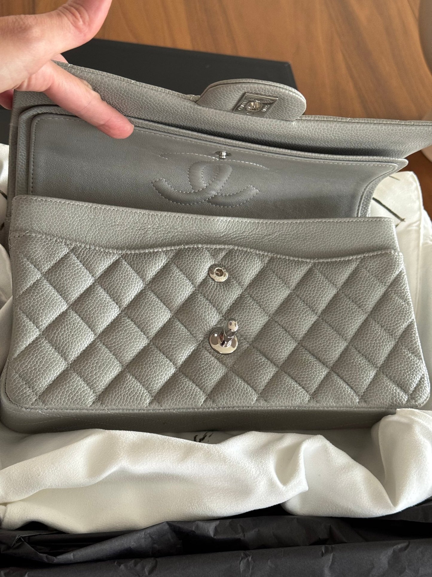 Gray Chanel Medium Double Flap Bag at The Platonist