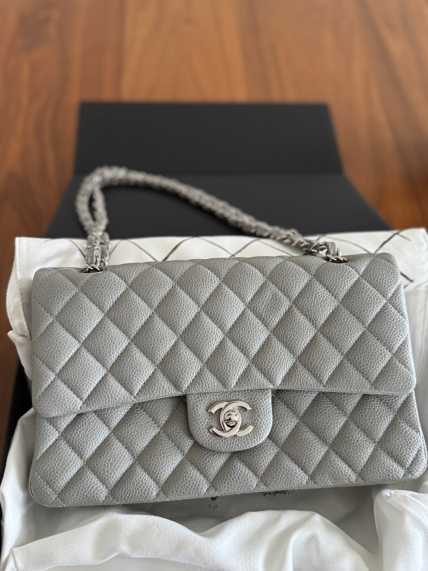 Gray Chanel Medium Double Flap Bag at The Platonist