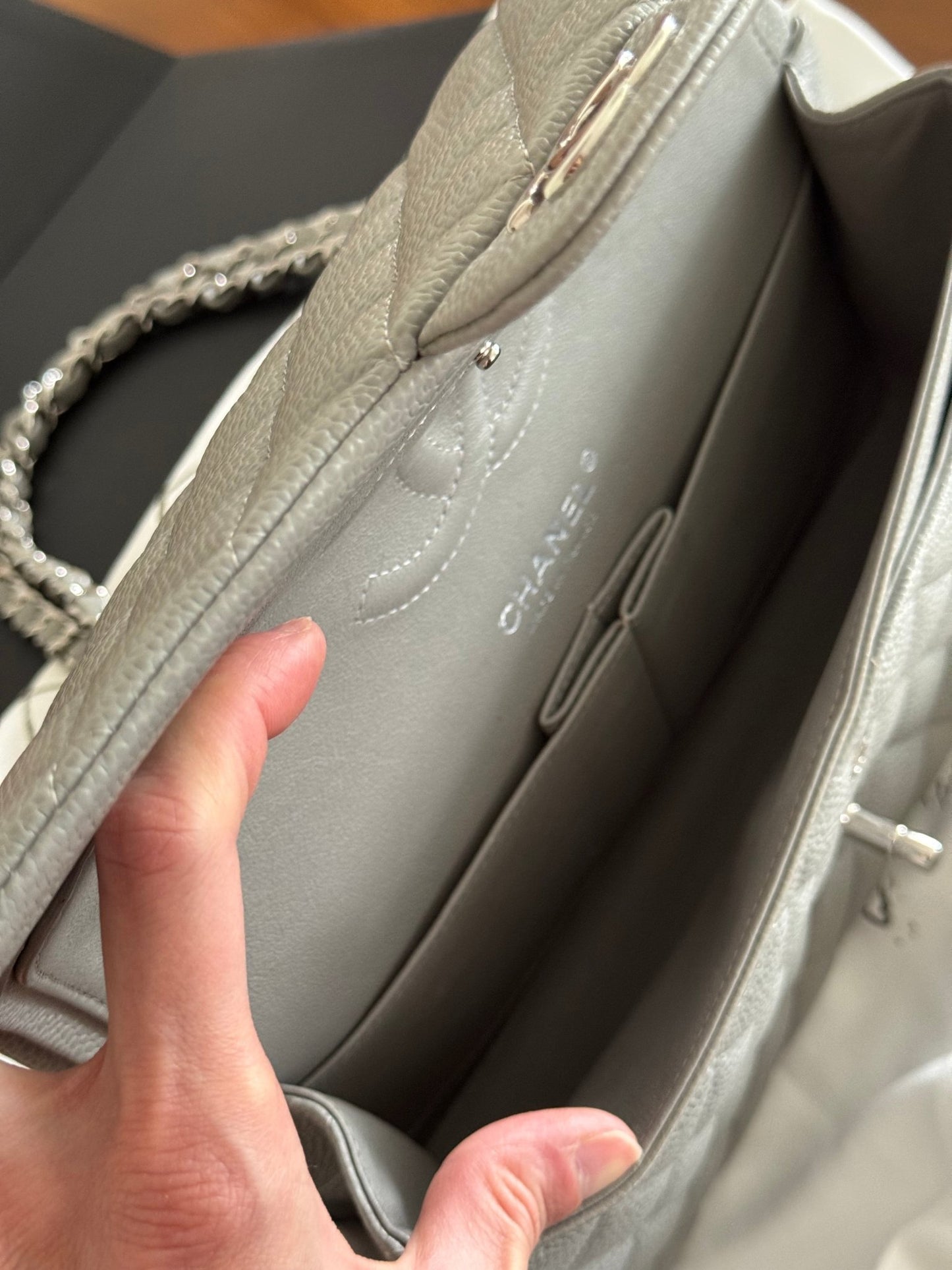 Gray Chanel Medium Double Flap Bag at The Platonist