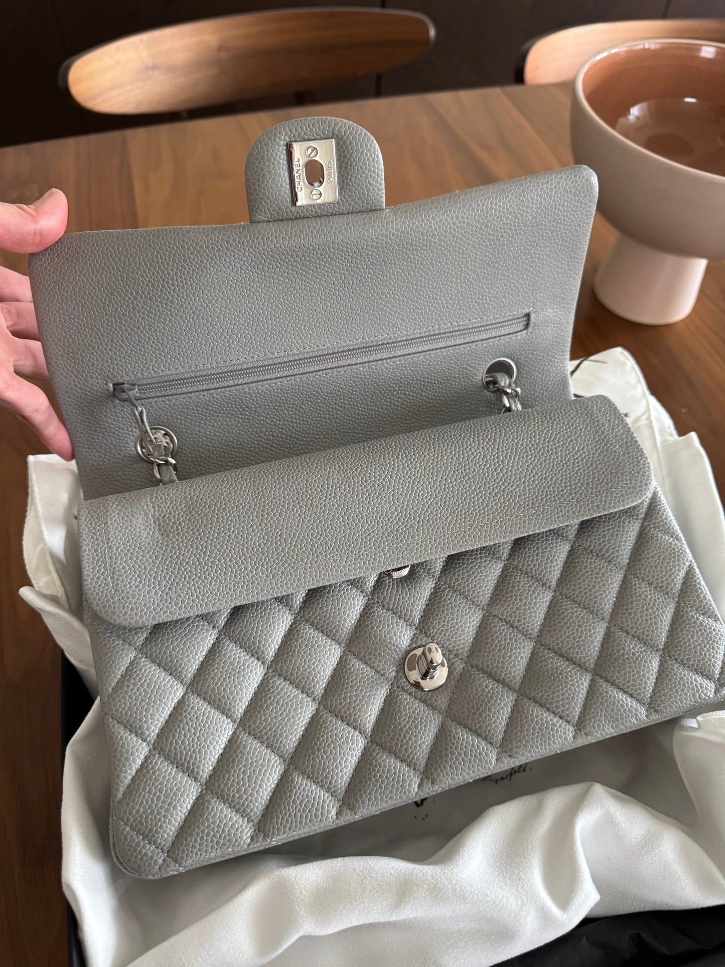 Gray Chanel Medium Double Flap Bag at The Platonist