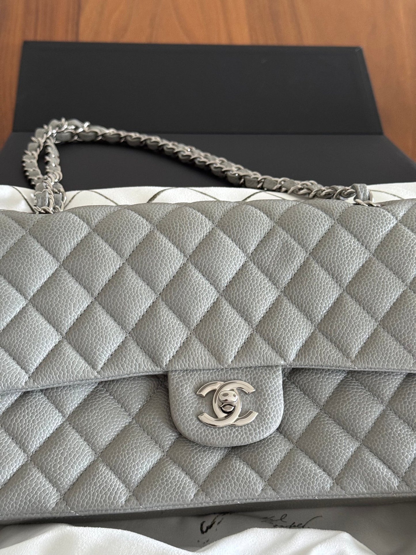 Gray Chanel Medium Double Flap Bag at The Platonist