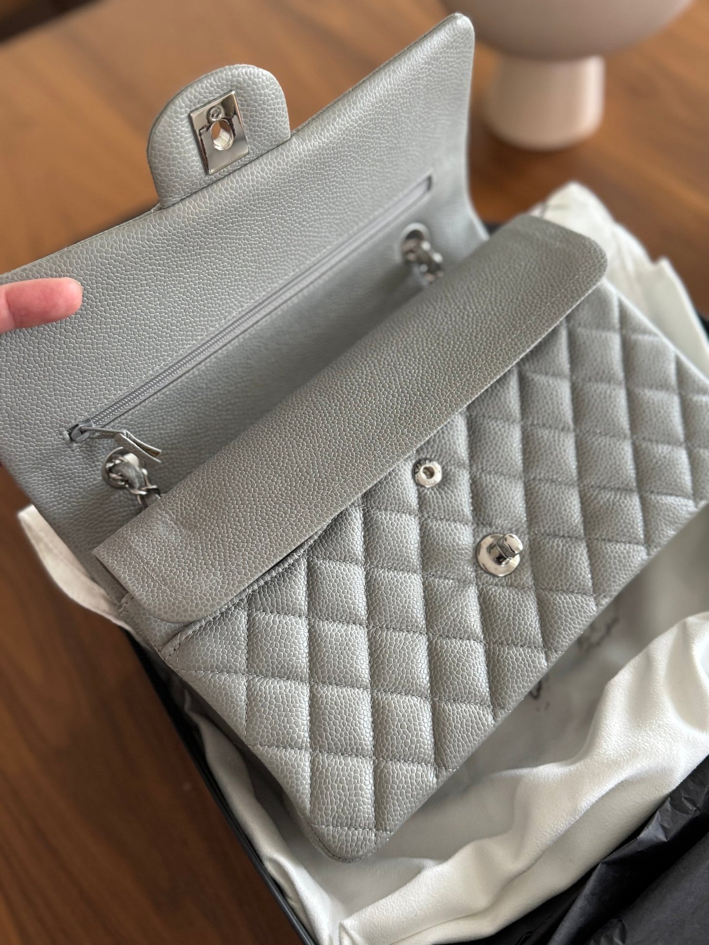 Gray Chanel Medium Double Flap Bag at The Platonist
