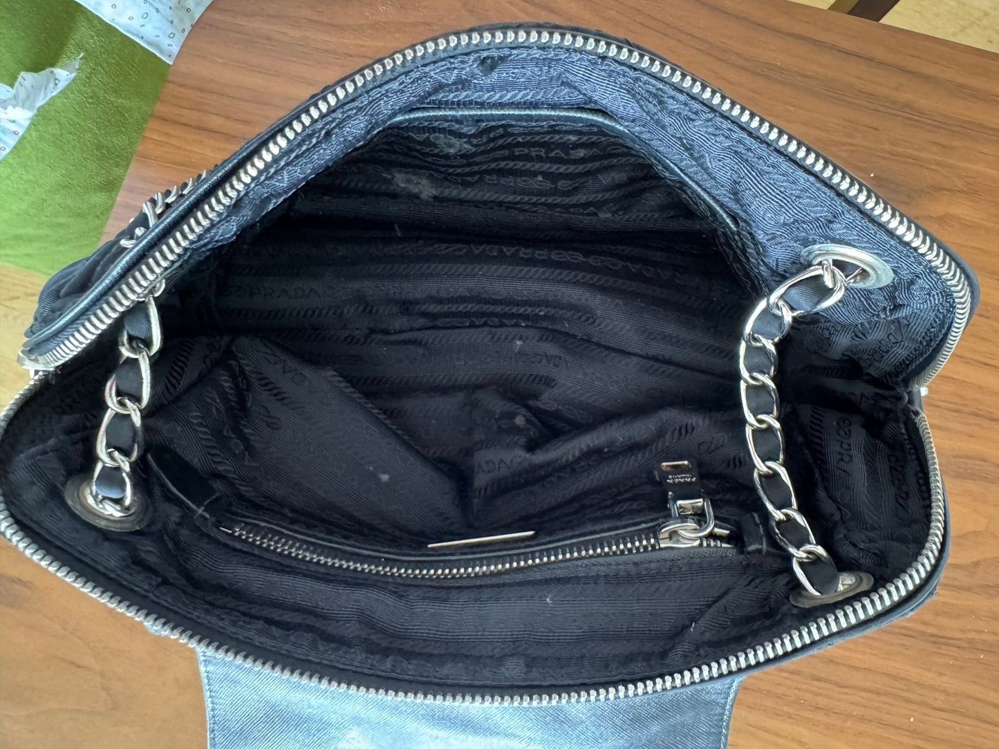 Prada Black Quilted Tessuto Chain Cross Body bag at The Platonist