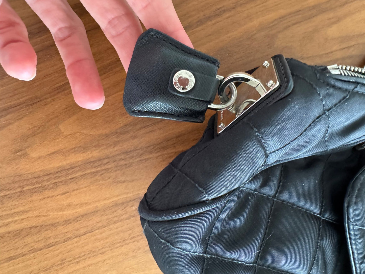 Prada Black Quilted Tessuto Chain Cross Body bag at The Platonist