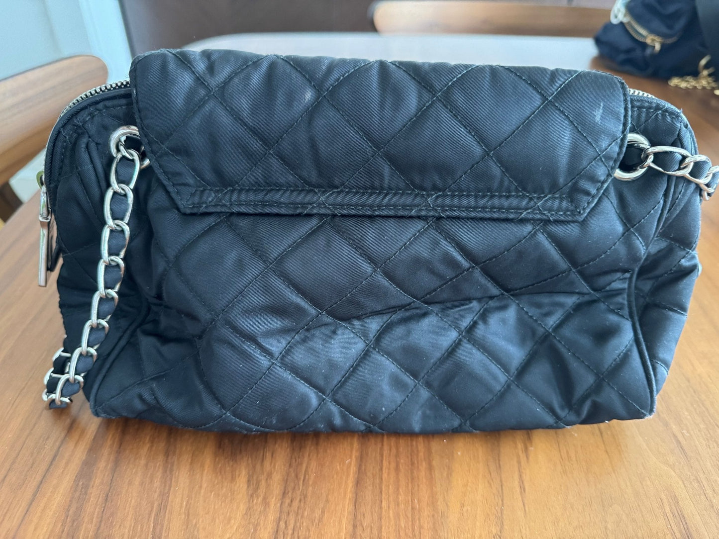 Prada Black Quilted Tessuto Chain Cross Body bag at The Platonist