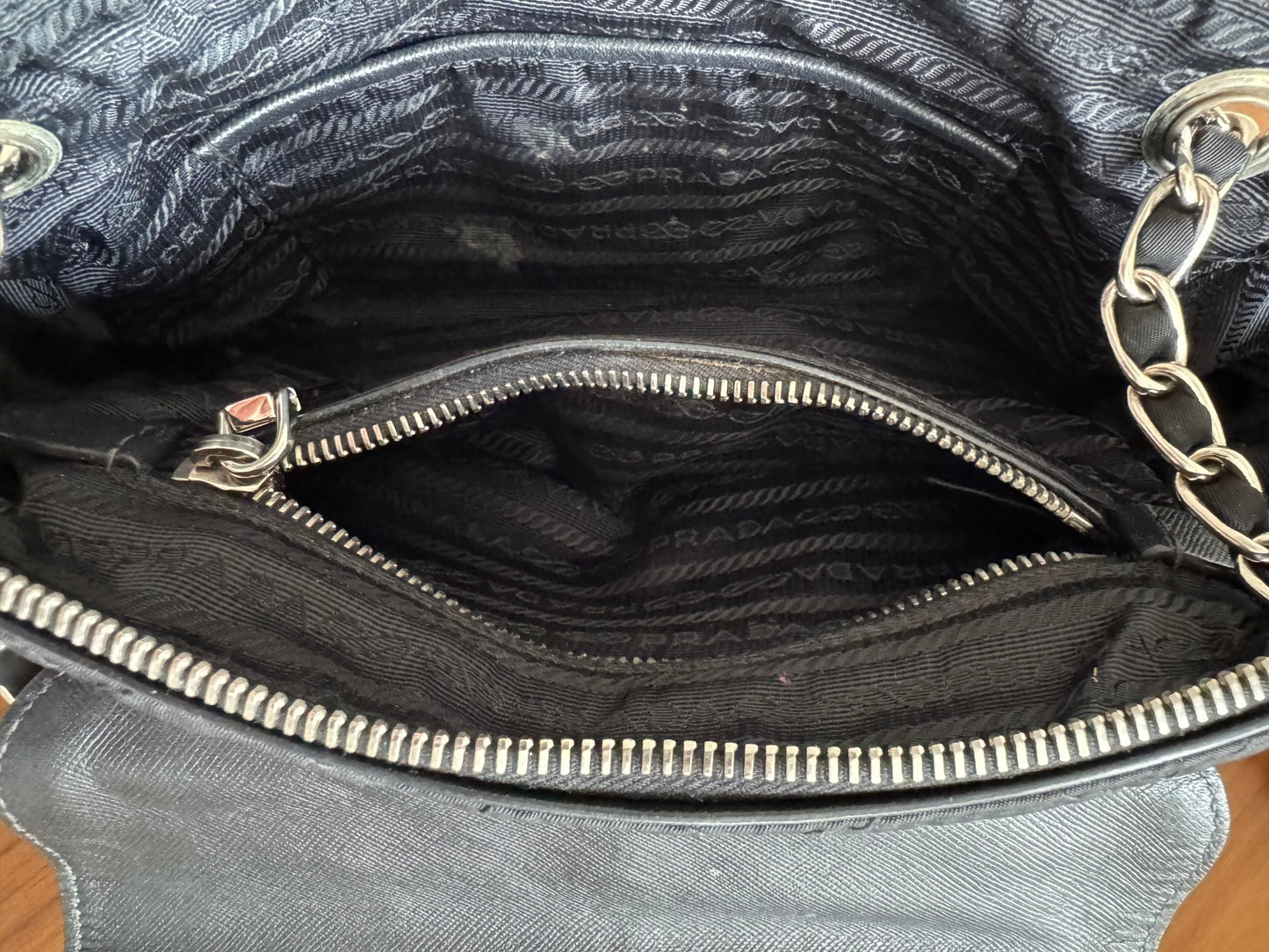 Prada Black Quilted Tessuto Chain Cross Body bag at The Platonist