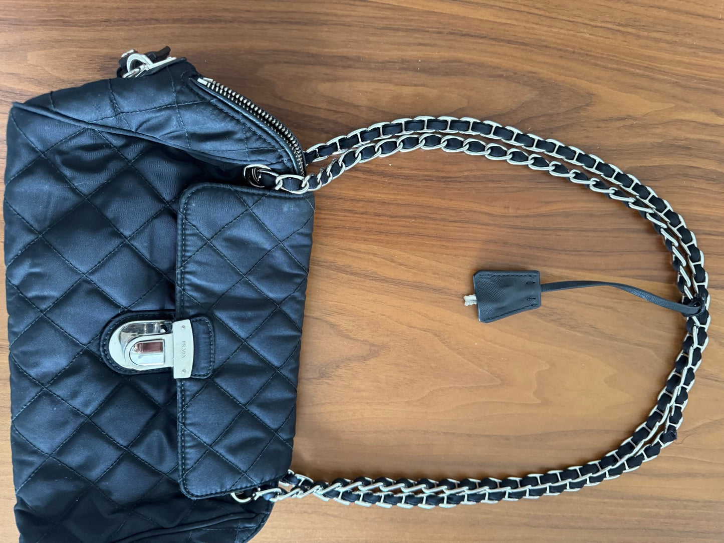 Prada Black Quilted Tessuto Chain Cross Body bag at The Platonist