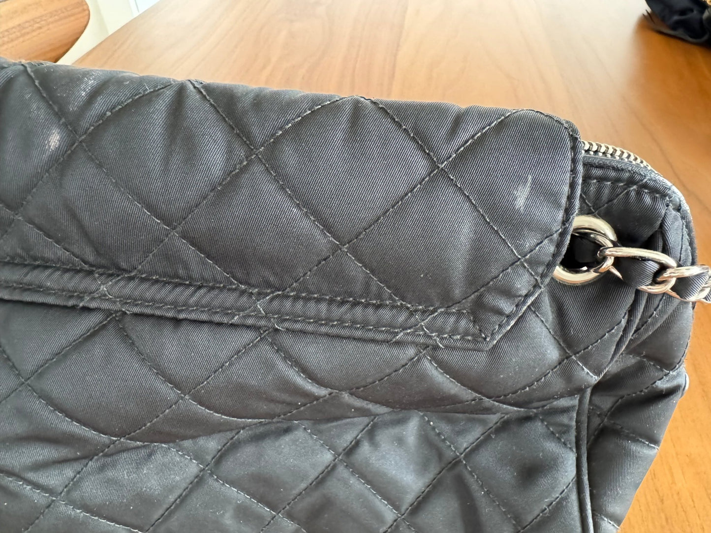 Prada Black Quilted Tessuto Chain Cross Body bag at The Platonist