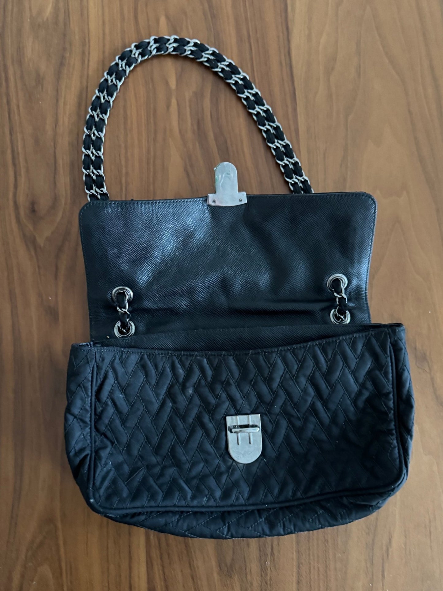 Prada Black Quilted Tessuto Impuntu Chain Shoulder bag at The Platonist