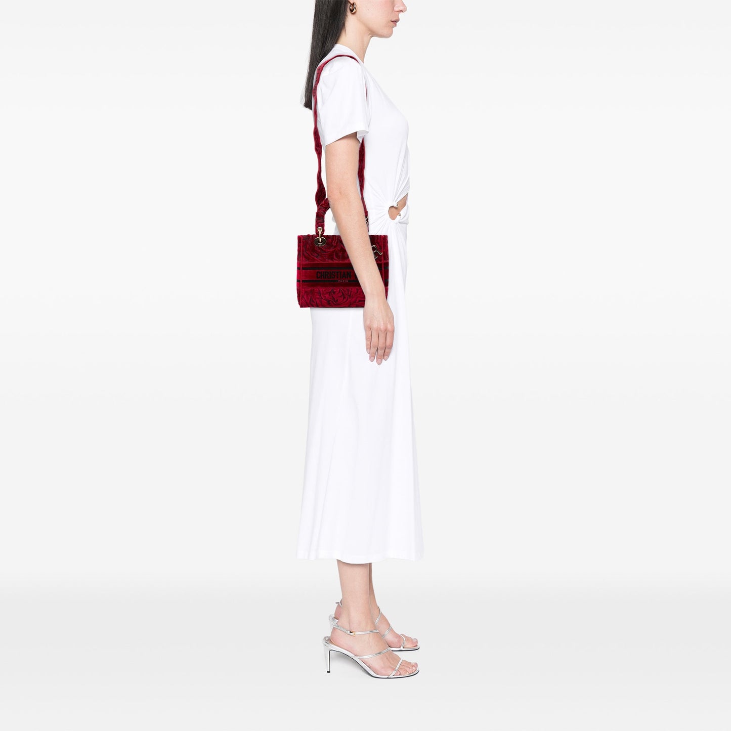 Article d'occasion : Dior Lady D-Lite – Taille moyenne, velours brodé « Roses » (2021)