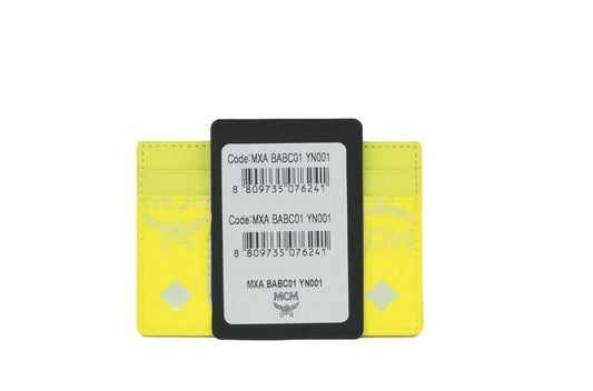 MCM Spectrum Diamond Mini Neon Yellow Visetos Leather Card Case Holder Wallet at The Platonist