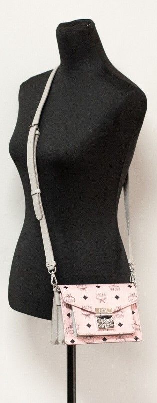 MCM Signature Soft Pink Diamond Logo Leather Mini Flap Lock Crossbody Handbag at The Platonist