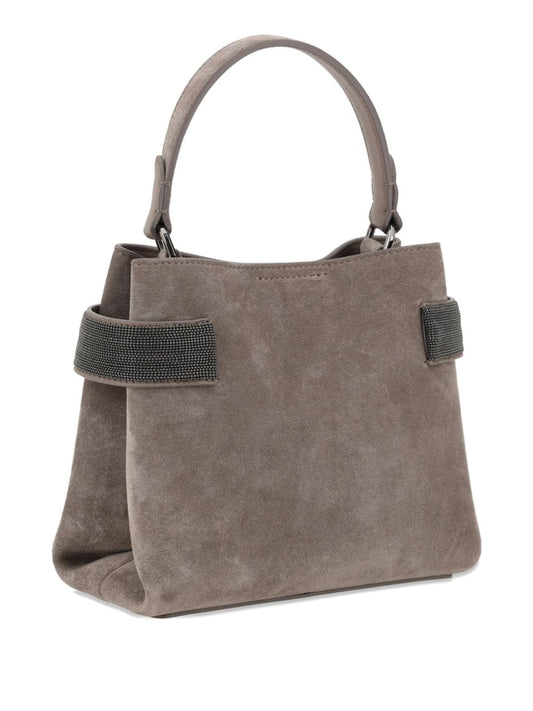 Brunello Cucinelli Essence Small Suede Top-Handle Bag With Precious Bands