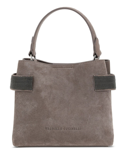 Brunello Cucinelli Essence Small Suede Top-Handle Bag With Precious Bands