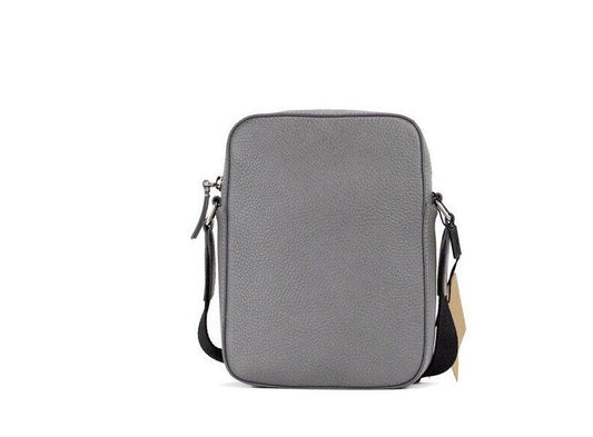 Burberry Thornton Small Grey Embossed Logo Grainy Leather Crossbody Handbag at The Platonist