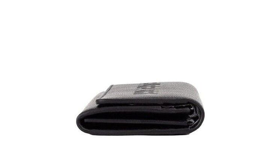 Burberry Porter Black Grained Leather Branded Logo Embossed Clutch Flap Wallet at The Platonist