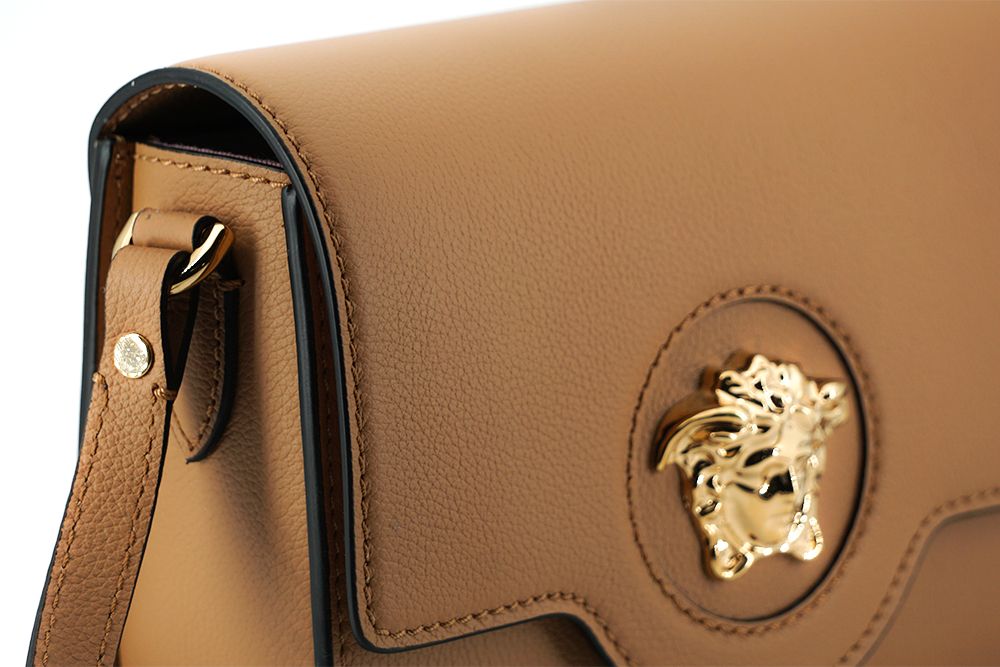 Versace Elegant Calf Leather Shoulder Bag In Brown