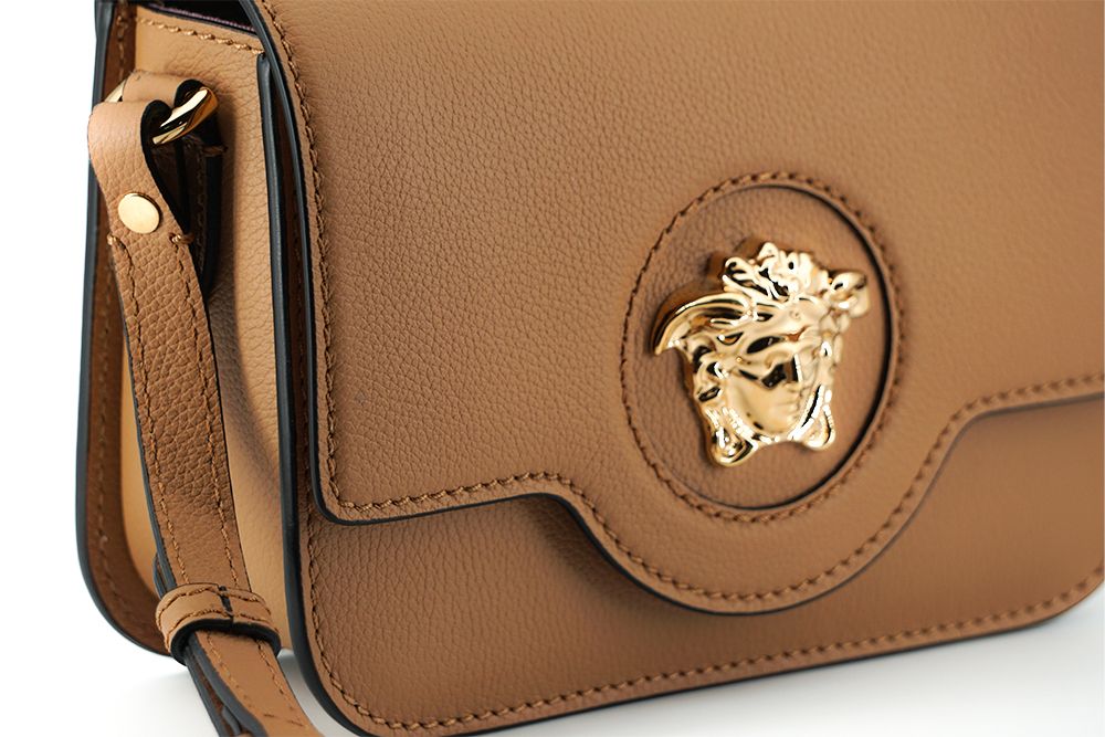 Versace Elegant Calf Leather Shoulder Bag In Brown