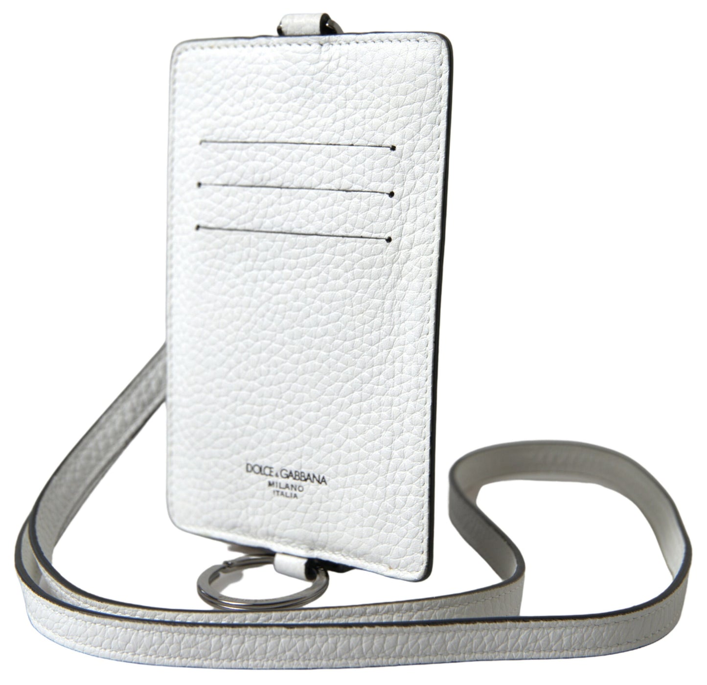 Porte-cartes élégant en cuir blanc Dolce &amp; Gabbana avec cordon