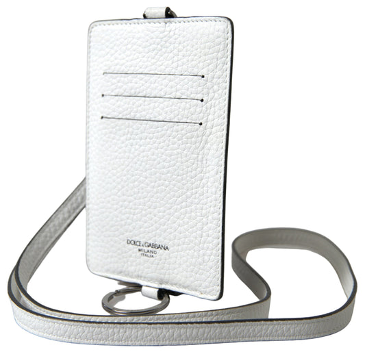 Porte-cartes élégant en cuir blanc Dolce &amp; Gabbana avec cordon