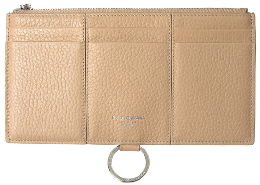 Dolce &amp; Gabbana – Elegante beige Lederbrieftasche mit abnehmbarem Riemen
