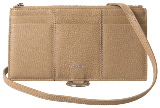 Dolce &amp; Gabbana – Elegante beige Lederbrieftasche mit abnehmbarem Riemen