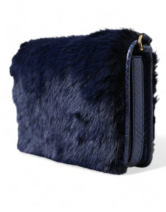 Dolce &amp; Gabbana - Sac bandoulière en fourrure de vison bleu exquis