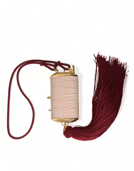 Mini sac miroir Dolce &amp; Gabbana en cuir rose exotique avec pompon