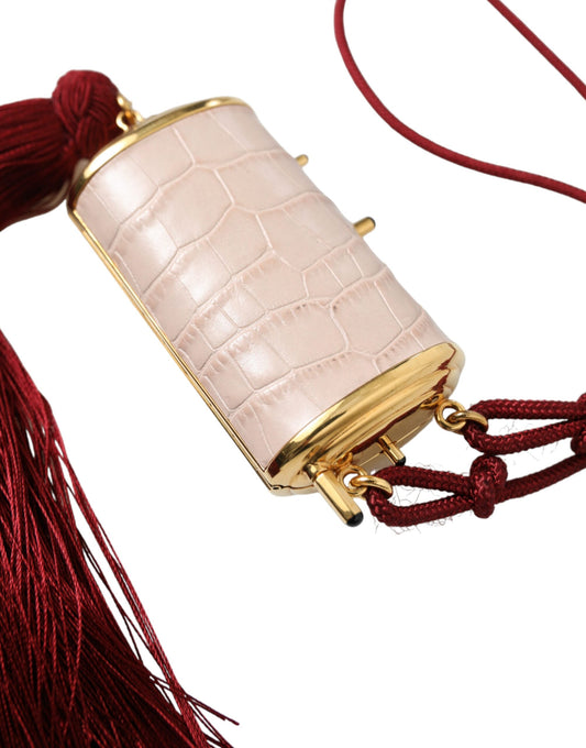 Mini sac miroir Dolce &amp; Gabbana en cuir rose exotique avec pompon