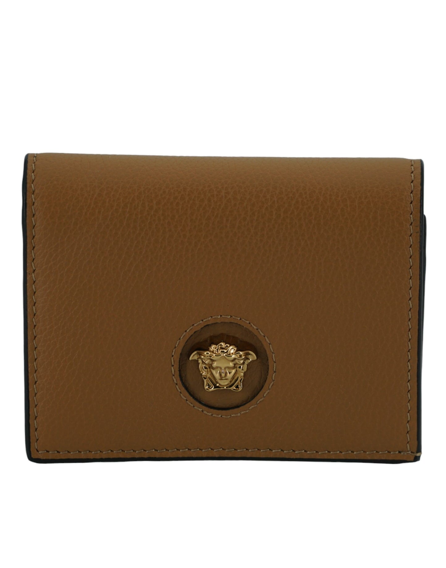 Versace Elegant Compact Leather Wallet In Brown