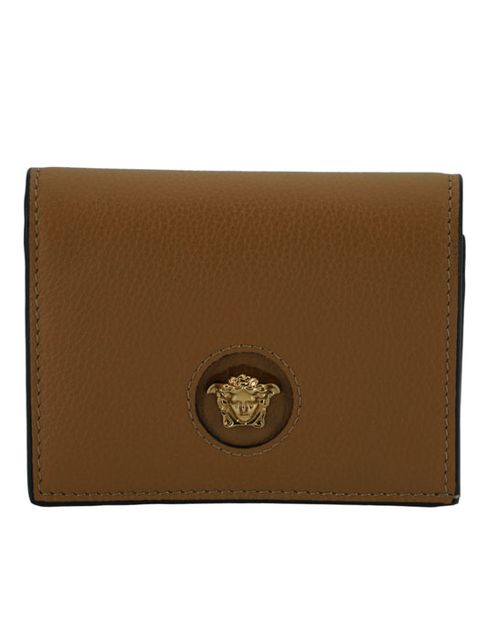 Versace Elegant Compact Leather Wallet In Brown