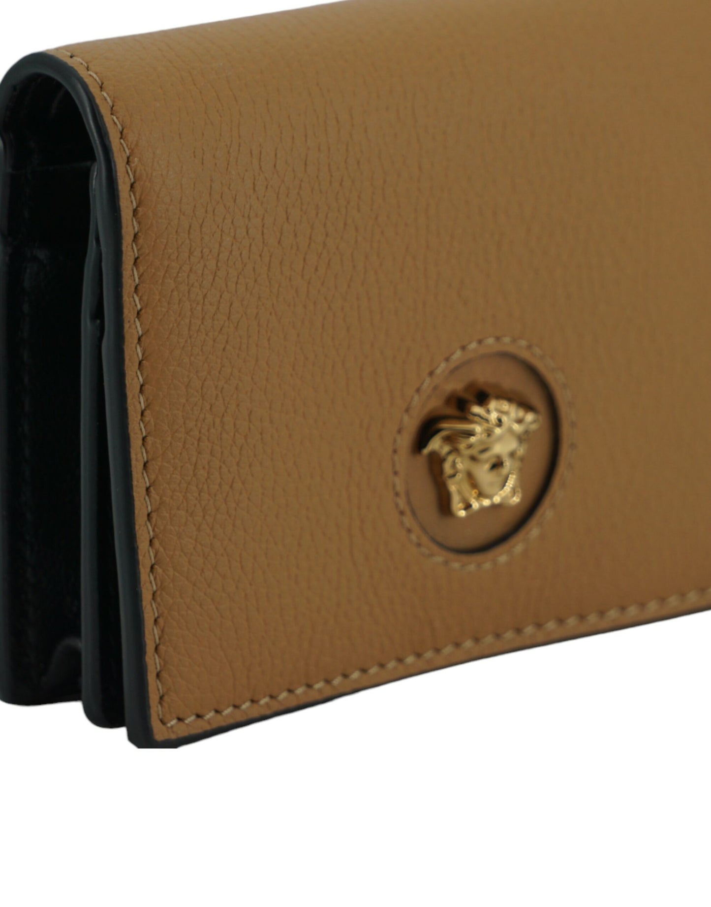 Versace Elegant Compact Leather Wallet In Brown